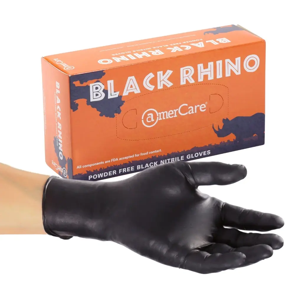 [F14811] 60992 RHINO PF BLACK MEDIUM GLOVE NITRILE 6MIL 100/BX 10 BX/CS
