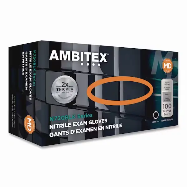 [F13971] NXL720BLK AMBITEX BLACK NITRILE GLOVES PF XL 6 MIL 10/100/CS