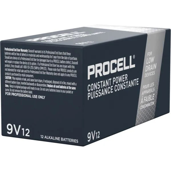 [F77701] PROCELL BATTERY, 9 VOLT ALKELINE DURACELL 12/PKG 6 PKG/CS