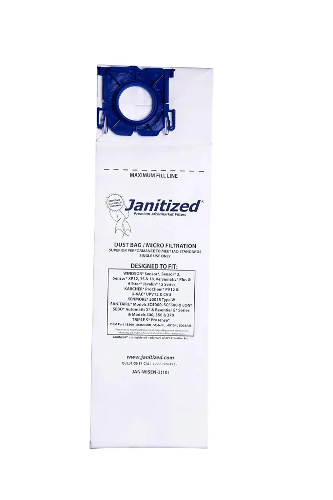 [E50201] JANITIZED SENSOR COMPATIBLE VAC FILTER BAG 10/PK