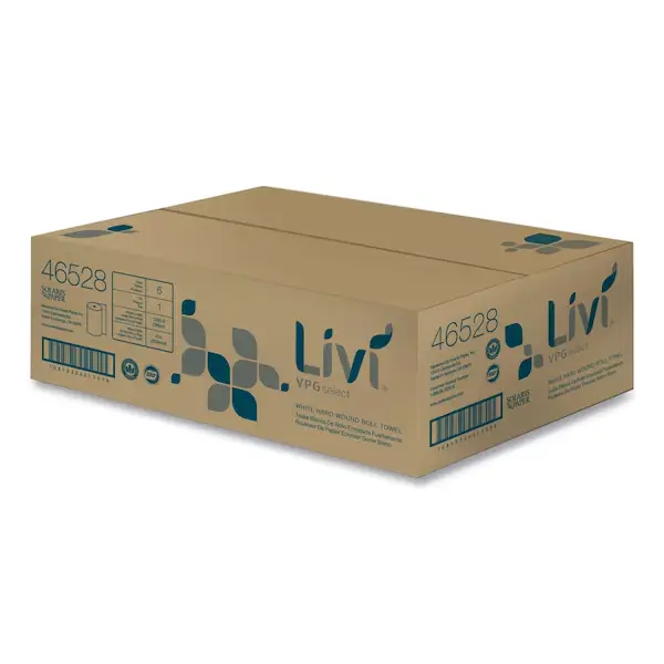 [P33118] 46528 LIVI  VPG SELECT WHITE HARD WOUND ROLL TOWEL 8" UNIVERSAL 1000' 6/CS