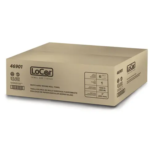 46901 LOCOR WHITE HARD ROLL TOWEL 8" 1000' 6/CS