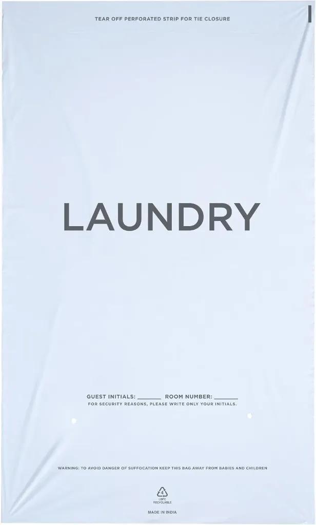 WELCOME LAUNDRY BAGS HOSPITALITY - 14 X 24 HOTEL LAUNDRY BAG- TEAR TAPE TIE CLOSURE WHITE PLASTIC 1000/CS