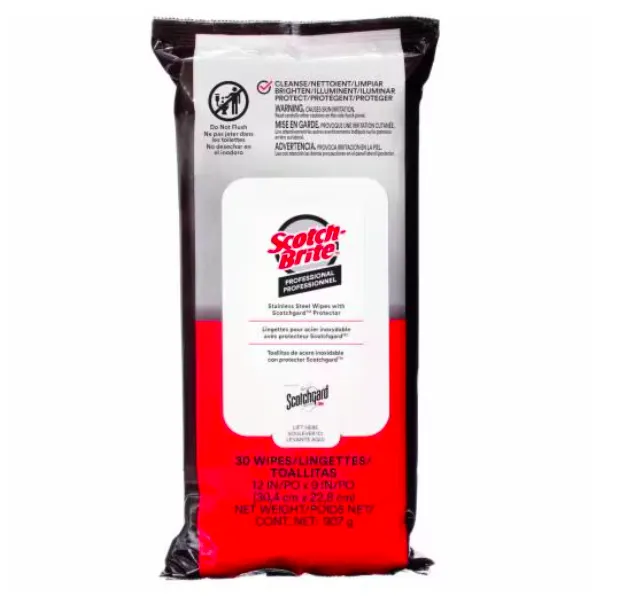 3M STAINLESS STEEL WIPES WITH SCOTCHGARD PROTECTOR 30/PK, 6 PK/CS