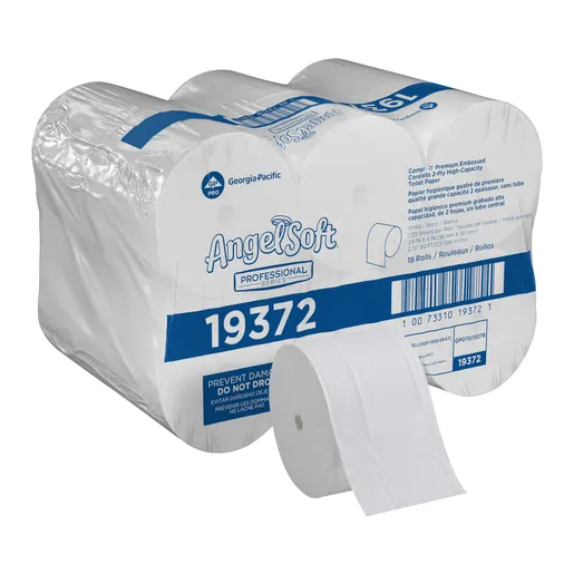 19372 ANGEL SOFT PROFESSIONAL SERIES COMPACT PREMIUM EMBOSSED CORELESS 2-PLY TOILET PAPER WHITE 18/CS