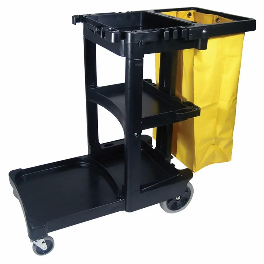 [T95302] RUBBERMAID JANITOR CART 2000 BLACK WITH YELLOW BAG