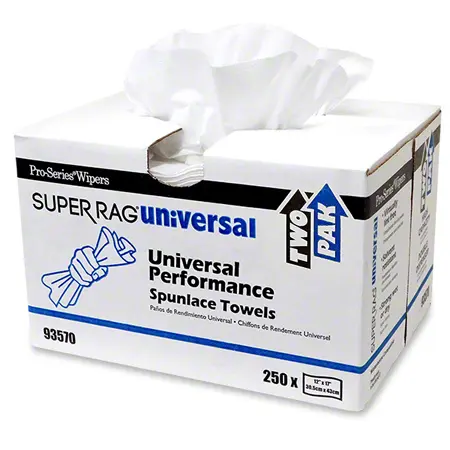 93570 SUPER RAG WHITE SPUNLACE 12X17 WHITE SHOP TOWEL WIPER POP UP 250CT