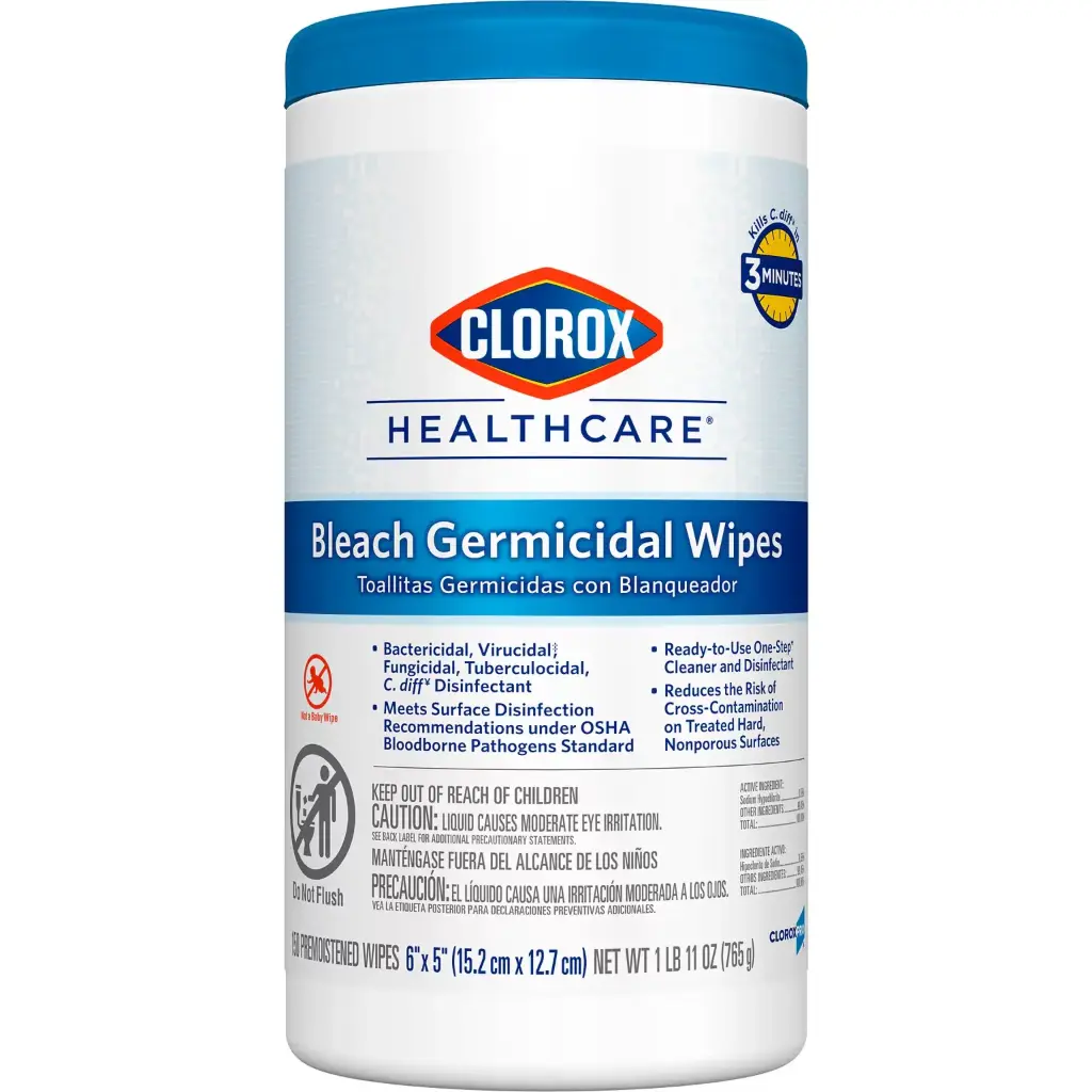 [P11401] CLOROX HEALTHCARE GERMICIDAL WIPES WHITE 150/TUB 6/CS