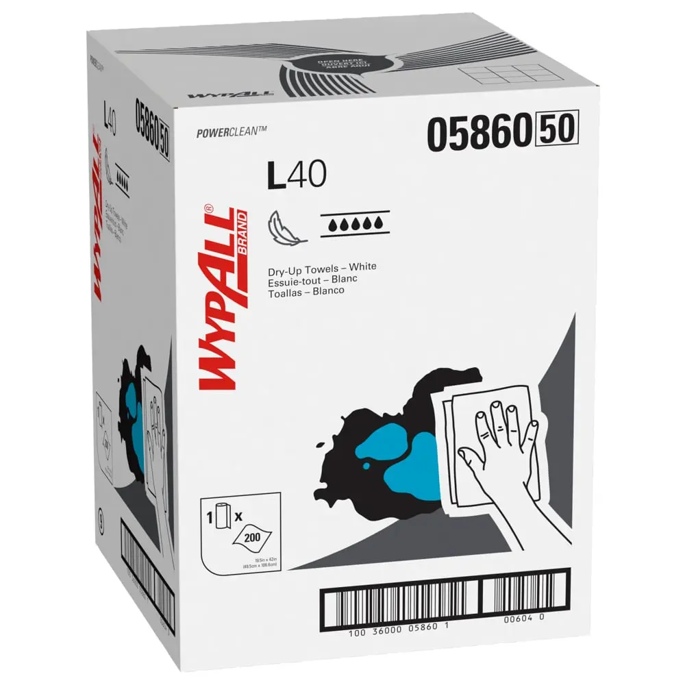 [P92411] WYPALL POWERCLEAN L40 EXTRA ABSORBENT DRY-UP TOWELS 200 SHEETS/ROLL/CS