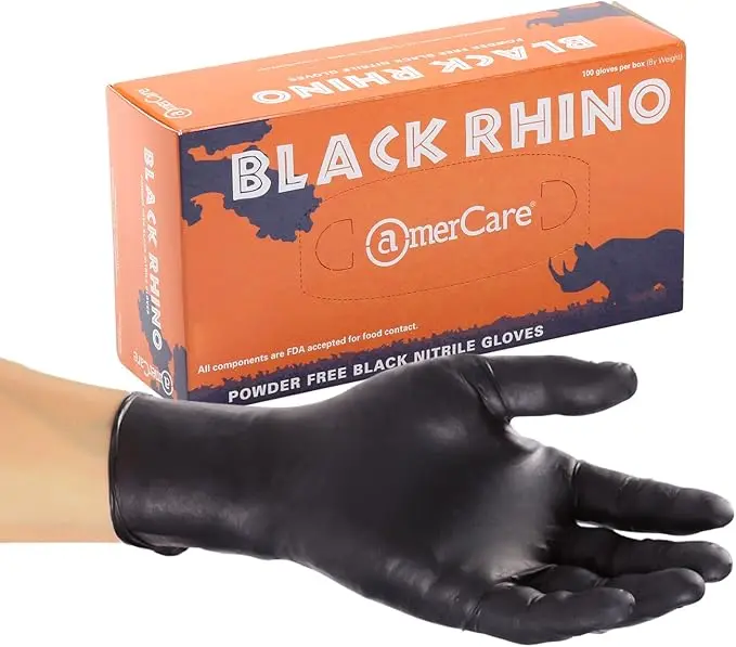 [F14821] 60994 RHINO BLACK NITRILE LARGE LG 6MIL POWDER-FREE 100/BX 10 BX/CS