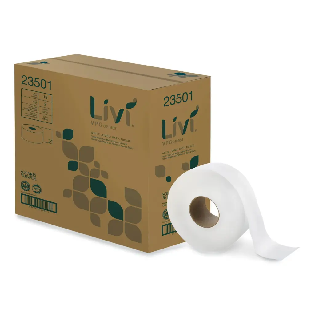 23501 LIVI VPG SELECT WHITE JUMBO BATH TISSUE 9" 1000' 12/CS