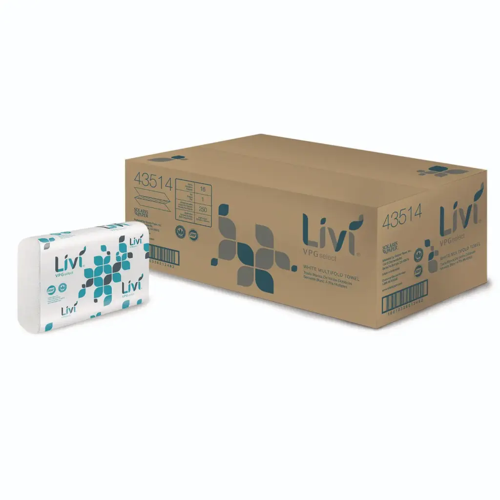 [P83102] 43514 LIVI VPG SELECT WHITE MULTIFOLD TOWEL 250 SHEETS/PK 16 PKS/CS